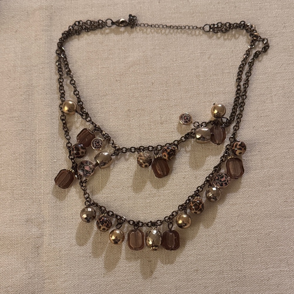 Charming Charlie Chunky Leopard and Mixed Beaded Necklace